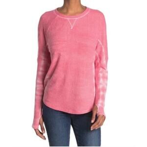 Sweet Romeo Pink white Tie dye thermal long sleeve top Shirt thumb holes LARGE